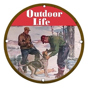Charming Porcelain Sign: Outdoor Life with Hunting Scene and Loyal Companions