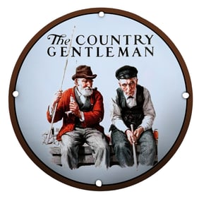Charming Porcelain Sign Featuring Two Country Gentlemen Engaging in Conversation