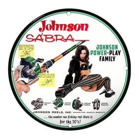 Vibrant Johnson Sabra Fishing Sign Featuring Bold Imagery and Eye-Catching Design
