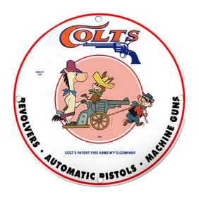Colt's Distinctive Porcelain Sign Featuring Whimsical Wild West Design