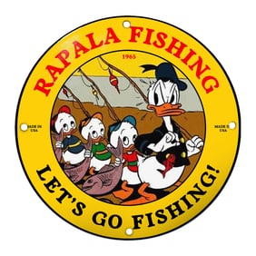 Rapla Fishing porcelain sign with Donald Duck dated 1965