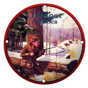 Vibrant Porcelain Sign: 'Outdoor America' Hunting Scene, February 1926