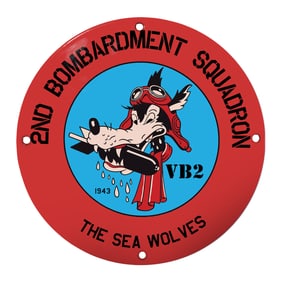 2nd Bombardment Squadron Porcelain Sign - The Sea Wolves Emblem (1943)