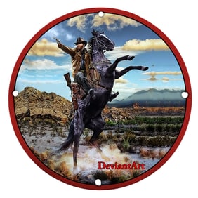 Dynamic Cowboy on Horseback Porcelain Sign - Wild West Adventure Art