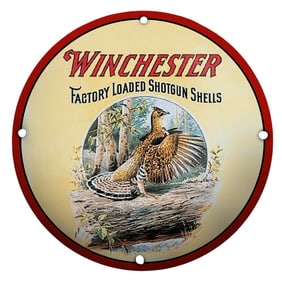 Vintage Winchester Porcelain Sign Featuring Majestic Bird Scene