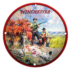 Winchester Hunting Scene Porcelain Sign - Scenic Autumn Adventure
