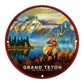 Majestic Grand Teton National Park Porcelain Sign with Stunning Wildlife Art
