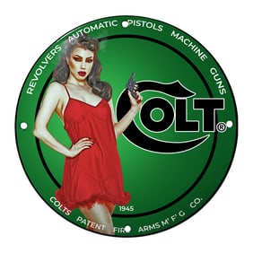 Captivating Colt Sign Featuring Glamorous Damsel with a Gun ? Iconic Green Design