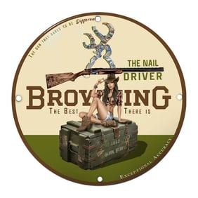Browning Porcelain Sign: The Nail Driver - A Captivating Fusion of Imagery and Branding