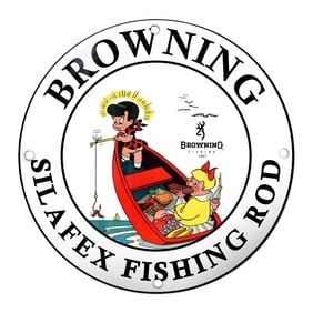 Browning Silafex Fishing Rod Sign ? Whimsical Kid Fishing Illustration