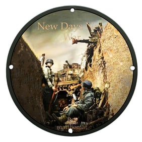 Vivid Porcelain Sign Depicting Soldiers in a Trenched Landscape ? 'New Days New War'