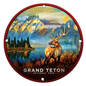 Grand Teton National Park Scenic Porcelain Sign with Majestic Elk
