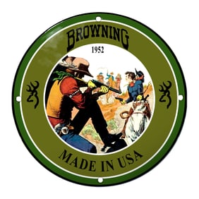 Browning 1952 Porcelain Sign - Iconic Western Scene with Vibrant Colors