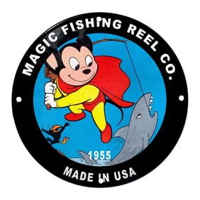 Enchanted Fishing Adventures: 1955 Magic Fishing Reel Co. Porcelain Sign