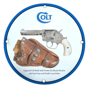 Stunning Colt Model 1878 Frontier Six Shooter Revolver Porcelain Sign ? Eye-Catching Vintage Design