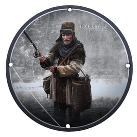 Charming 'The Fisherman' Porcelain Sign Featuring a Winter Scene of an Angler