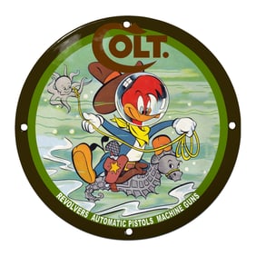 Whimsical Colt Sign Featuring Cartoon Cowboy Woody Woodpecker