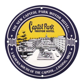 Vibrant Capitol Park Motor Hotel Porcelain Sign - Lansing, Michigan