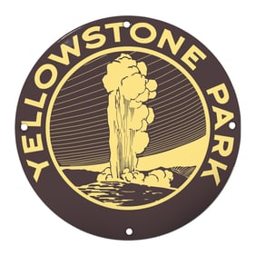 Yellowstone Park Porcelain Sign Featuring Iconic Geyser Eruption Design