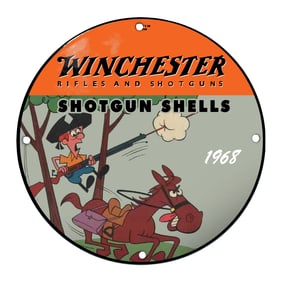 Dynamic Vintage Winchester Shotgun Shells Porcelain Sign - 1968 Animated Design