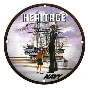 Heritage Navy Porcelain Sign Featuring Sailor and Child by Historic Ship