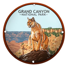 Majestic Grand Canyon National Park Porcelain Sign with Cougar Imagery