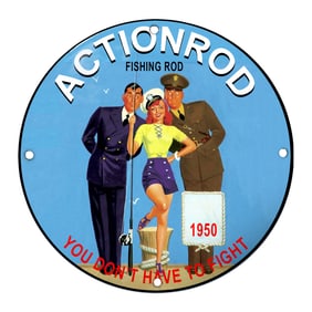 Vintage ActionRod Fishing Rod Sign - Captivating Nautical Theme with Colorful Characters