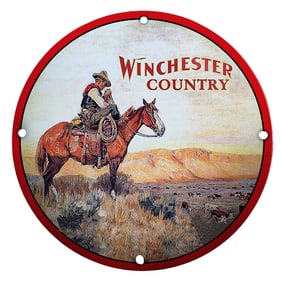Winchester Country Porcelain Sign: A Vibrant Western Scene with Iconic Horseman