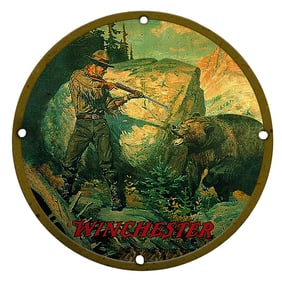 Stunning Winchester Porcelain Sign with Hunter and Bear Artwork