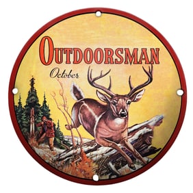 Stunning Outdoorsman Porcelain Sign Featuring Majestic Deer and Scenic Autumn Landscape