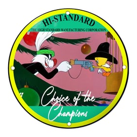 HI-STANDARD Porcelain Sign Featuring Iconic Cartoon Duo: Bugs Bunny and Tweety Bird