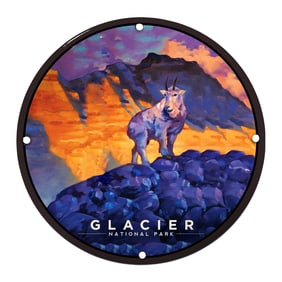 Breathtaking Glacier National Park Porcelain Sign with Majestic Mountain Goat Design