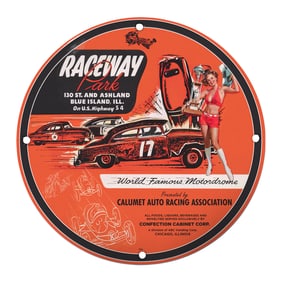 Raceway Park: Iconic Porcelain Sign Celebrating Auto Racing Heritage