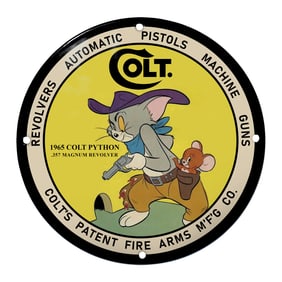 Colt 1965 Python Porcelain Sign Featuring Cartoon Icons Tom and Jerry