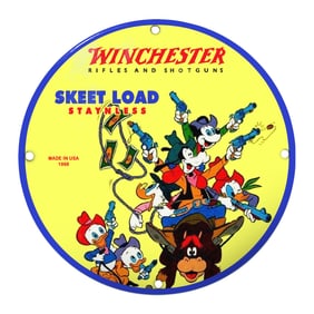 Winchester Skeet Load Porcelain Sign Featuring Animated Characters - 1968 Edition