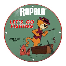 Vintage Rapala Fishing Sign with Cartoon Cat ? Let's Go Fishing!