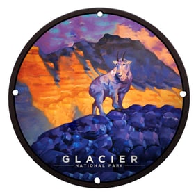 Majestic Mountain Goat at Sunset - Glacier National Park Porcelain Sign