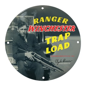 Winchester Ranger Trap Load Porcelain Sign Featuring Clyde Barrow - 1931