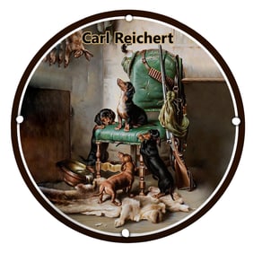 Charming Porcelain Sign Featuring Playful Dachshunds by Carl Reichert