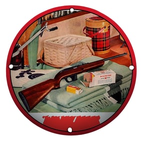 Classic Winchester Advertising Porcelain Sign Featuring a Hunting Scene