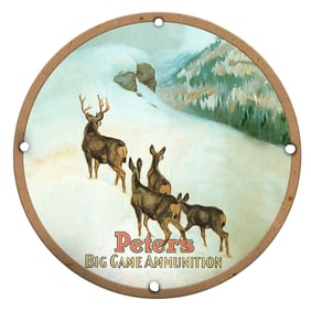 Peters Big Game Ammunition Porcelain Sign with Majestic Deer in Winter Landscape