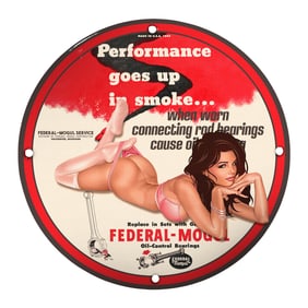 Vintage Federal-Mogul Porcelain Sign: Performance Goes Up in Smoke ? Classic Automotive Art