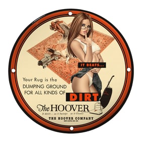 Vintage Hoover Company Porcelain Sign - Clean Your Rug with Style and Fun!