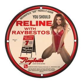 Vintage Raybestos Porcelain Sign: Reline with Raybestos for Brake Safety
