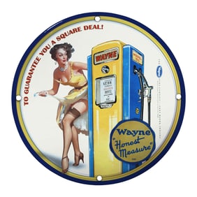 Vintage Wayne Gas Pump Porcelain Sign - Timeless Art Deco Charm