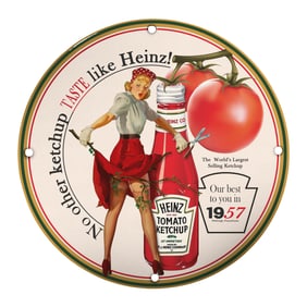 Vintage Heinz Ketchup Porcelain Sign - Timeless Advertising Art from 1957