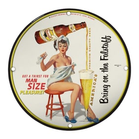 Vintage Falstaff Beer Porcelain Sign: Bring on the Falstaff Retro Advertising