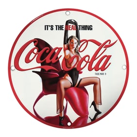 Vintage Coca-Cola Porcelain Sign Featuring Iconic Artwork - Collectible Advertising Piece