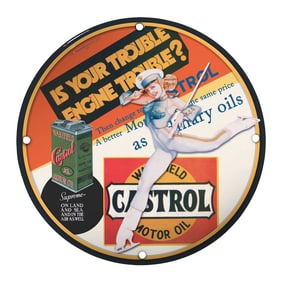 Vintage Castrol Motor Oil Porcelain Sign with Engaging Artwork