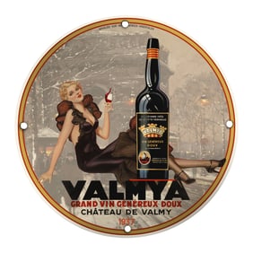 Vintage Valmya Grand Vin G?n?reux Doux Porcelain Sign - Elegant French Wine Ad 1937